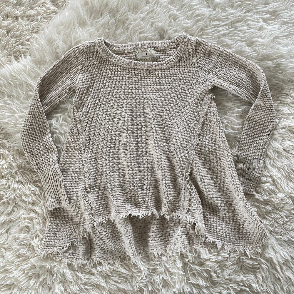Ruby Moon Distressed Cream Fringe Sweater, Size Xs - image 1